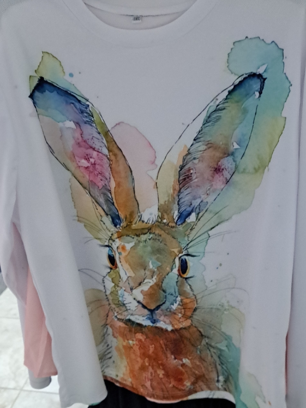 Womens Watercolor Bunny Graphic Tee - White